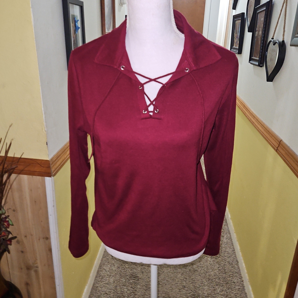 Jason Maxwell Deep Red Lace-Up Blouse